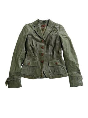 Danier Vintage  Y2K Olive Green Tailored Leather Blazer Jacket XXS